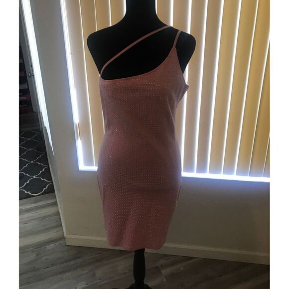 NWT~Pink & Rhinestone Studs Strappy Mini Dress Size Large - Picture 1 of 4